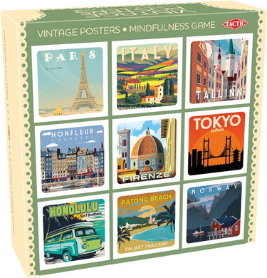 Tactic memo vintage posters mindfulness - memospel voor volwassenen - zoek de juiste paren - retro reisposters en rustgevende illustraties - 2 tot 6 spelers - vanaf 14 jaar