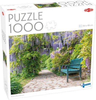 Tactic wisteria alley in blossom – puzzel – 1000 stukjes – bloeiende blauweregen tuinpad – rustgevende natuur en tuinsfeer – hoogwaardige scandinavische kwaliteit