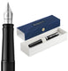 Waterman impression vulpen | medium vulpenpunt met blauwe inktvulling | zwarte lak met palladium-gecoate afwerking | geschenkdoos