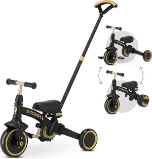 Qplay stager driewieler 3-in-1 - opvouwbaar - zwart goud