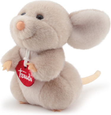 Trudi - no knuffel muis 14 cm - handgemaakt in italie - zacht pluche - knuffeldier voor jongens en meisjes - roze grijs - 13x14x14 cm maat xs