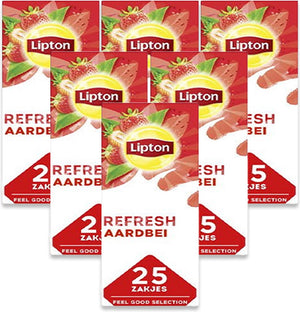 Lipton feel good selection strawberry - 150 theezakjes - zwarte thee aardbei - 6 x 25 zakjes - voordeelverpakking