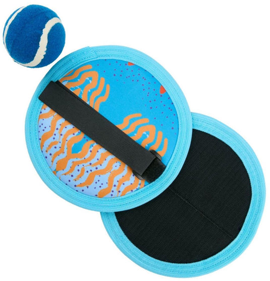 Eddy toys klittenband vangspel met bal - 2 klittenband vangers en tennisbal - buitenspeelgoed - blauw