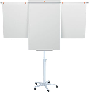 Nobo impression pro stalen mobiele flipover - met uitschuifbare armen en zwenkwielen- inclusief marker - wit