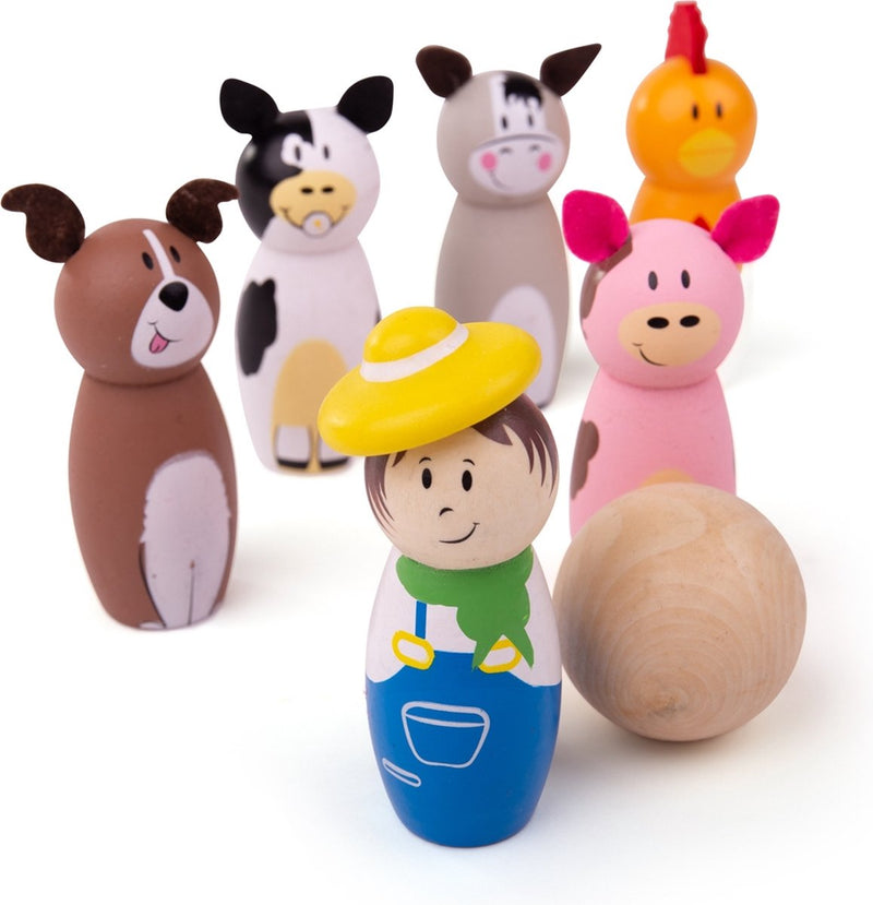 Load image into Gallery viewer, Bigjigs spel - bowlen - boerderij - 8cm hoog
