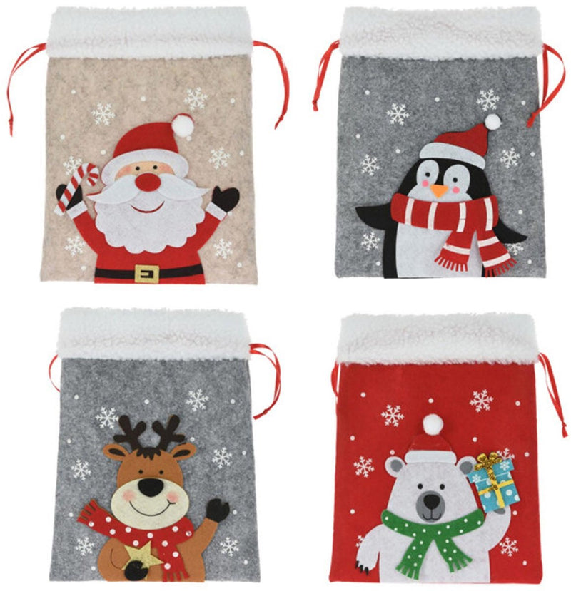 Load image into Gallery viewer, Koopman vilten zakje kerstfiguur cadeauzakje kerst multi kleuren 26x21 cm.
