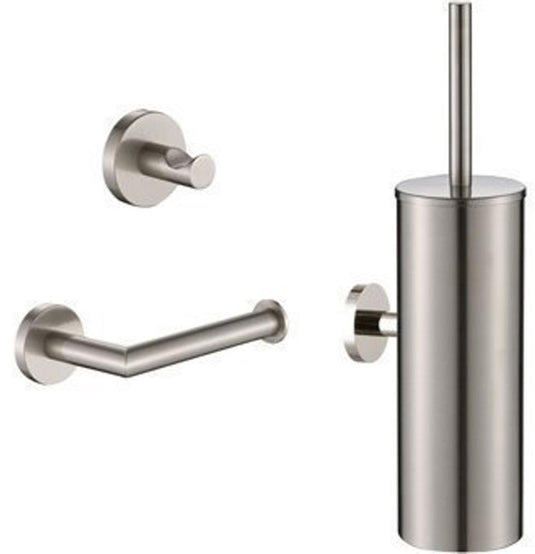 Plieger vigo toiletset accessoires – wc borstel – wc rolhouder – handdoekhaakje - 10 jaar garantie – geborsteld chroom