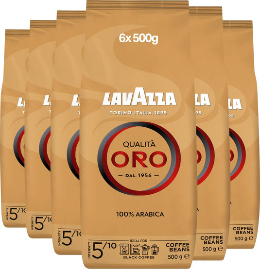 Lavazza qualità oro koffiebonen - 100% arabica koffie bonen - intensiteit 5 10 - 6 x 500 gram