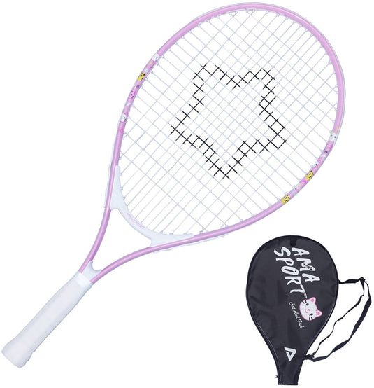 Ama sport kinder tennisracket kat roze 25 inch – lichtgewicht junior racket met tas – ideaal voor beginners –