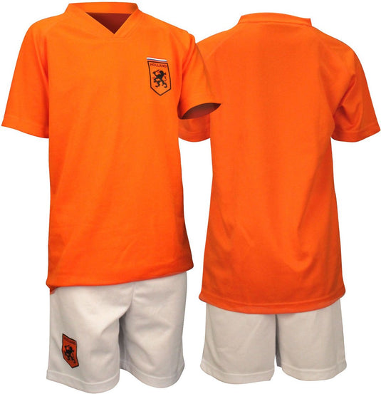 Avento voetbalset supporter - wk nederlands elftal voetbalbroek shirt junior - oranje wit - 140