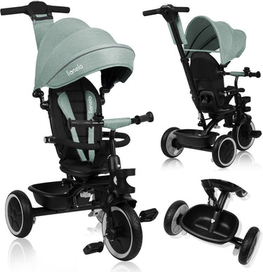 Lionelo berry driewieler 2in1 - tot 25kg - 360° draaibare stoel - wandelwagen fiets in één - pu wielen - vrijloopwiel - verstelbare duwstang - zon- regenkap - groeit met het kind mee - zonder gereedschap te monteren