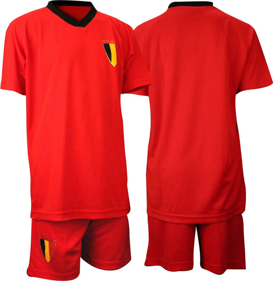 Avento voetbalset supporter belgië - wk rode duivels voetbalbroek shirt junior - rood zwart - 128