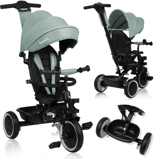 Lionelo berry driewieler 2in1 - tot 25kg - 360° draaibare stoel - wandelwagen fiets in één - pu wielen - vrijloopwiel - verstelbare duwstang - zon- regenkap - groeit met het kind mee - zonder gereedschap te monteren