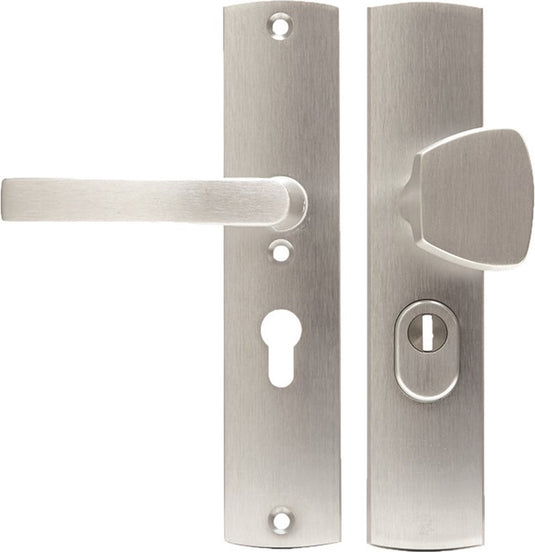 Axa veiligheidsbeslag (curve plus) aluminium geslepen: knop-kruk (model s blok) pc55 met kerntrekbeveiliging skg***