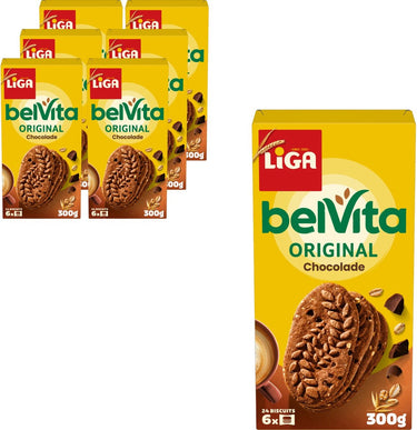 Liga belvita koekjes chocolade 6 x 300g - koek - koeken voor onderweg of werk en kantoor