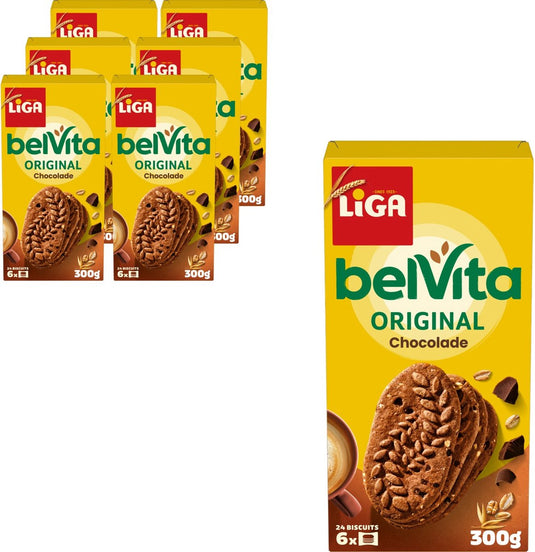Liga belvita koekjes chocolade 6 x 300g - koek - koeken voor onderweg of werk en kantoor
