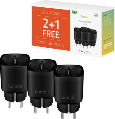 Hombli slimme stekker - smart plug met app bediening - wifi stopcontact - tijdschakelaar voor binnen - energiemeter - compitabel met amazon alexa en google home - 3 stuks - zwart