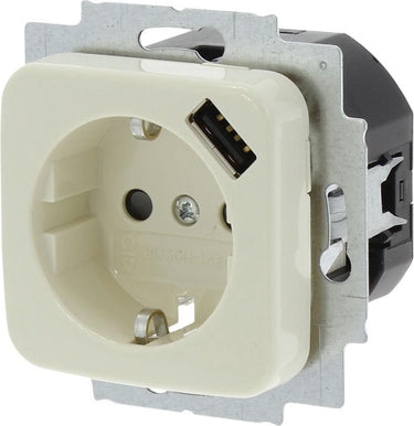 Busch-jaeger si inbouw wandcontactdoos usb - 1-voudig - randaarde - crème