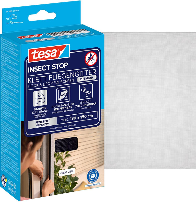 Afbeelding laden in galerijviewer, Tesa insect stop h l fly screen premium voor ramen - hor met sterke klittenband, verwijderbaar zonder resten, op maat snijden - 130 x 150 cm - zwart
