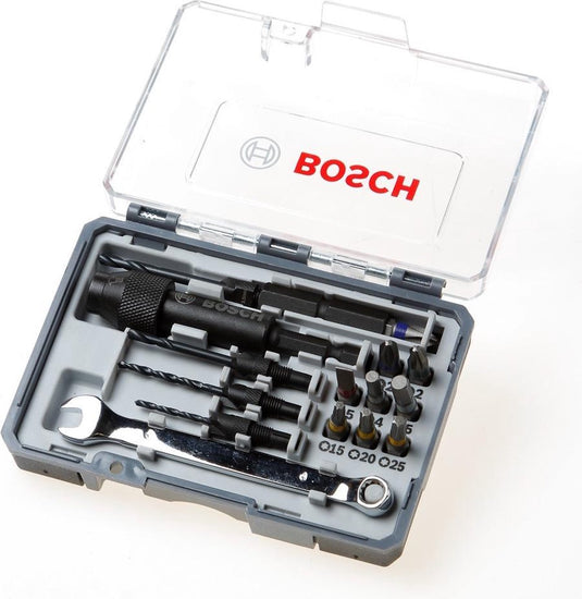 Bosch 20 deligedrill and drive set - bitset - met hss boren - schroefsleutel