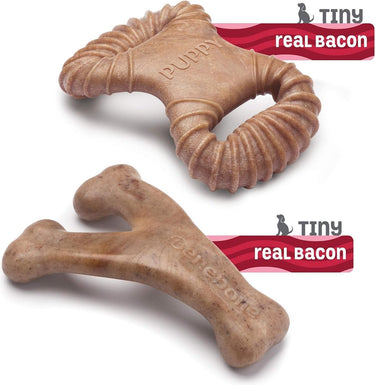 Benebone puppy pack (dental chew + wishbone) kauwspeelgoed - nylon - xs - set van 2 stuks - geschikt voor puppy's en hele kleine honden tot ca. 7 kg