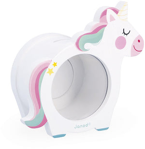 Janod - unicorn - houten spaarpot met transparante voorkant