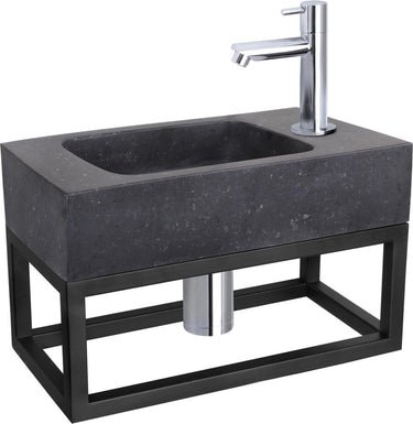 Differnz fonteinset bombai black - natuursteen - kraan recht chroom - met handdoekrek - 40 x 22 x 9 cm
