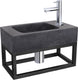 Differnz fonteinset bombai black - natuursteen - kraan recht chroom - met handdoekrek - 40 x 22 x 9 cm