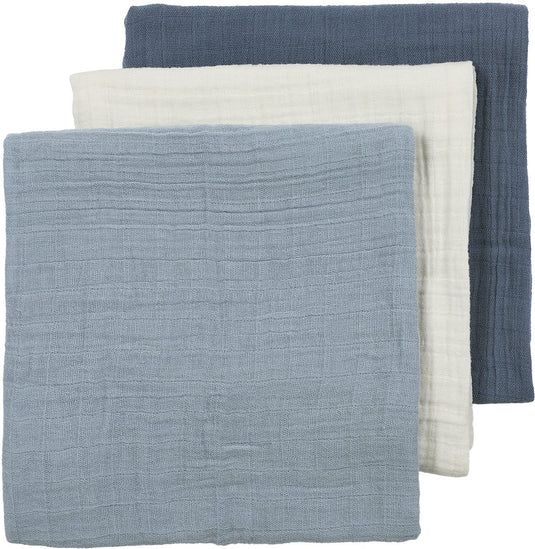 Meyco baby uni pre-washed hydrofiele doeken - pre-washed hydrofiel - natural jeans blue indigo - 70x70cm - 3-pack
