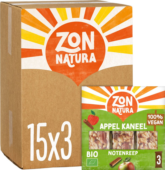 Zonnatura biologische notenreep - appel kaneel - 3 x 25g