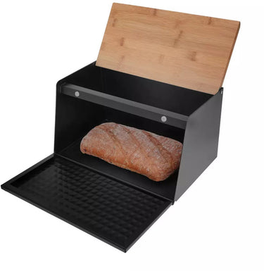 Klausberg broodbak van staal en bamboe - zwart - 35,5 x 17(21,5) x 20 cm - hygienisch en ecologisch - broodtrommel - brooddoos
