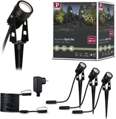 Paulmann plug shine led-tuinspots warm wit basisset ip65 3000k 3x2w 21va zwart