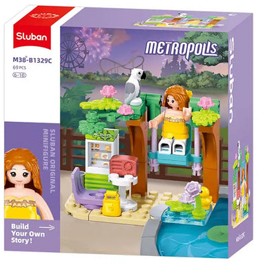 Sluban metropolis garden bouwspeelgoed kinderen vanaf 6 jaar - constructiespeelgoed modelbouw - bouwdoos met 69 bouwstenen - m38-b1329c