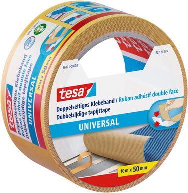 Tesa dubbelzijdig plakband universeel - veelzijdig plakband voor verpakking, decoratie en tapijten of voor handwerk - 10 m x 50 mm