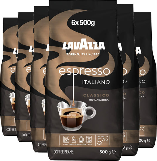Lavazza espresso italiano classico koffiebonen - 100% arabica koffie bonen - intensiteit 5 10 - 6 x 500 gram