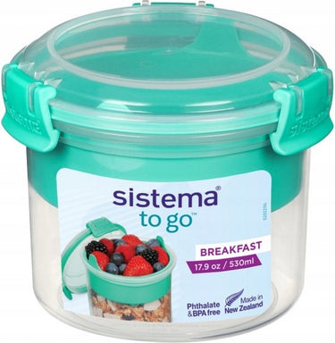 Sistema to go ontbijtkom met compartiment breakfast minty teal 530ml