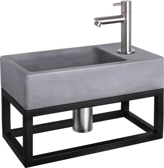 Differnz force fonteinset - beton donkergrijs - kraan recht mat chroom - met handdoekrek - 40 x 22 x 9 cm