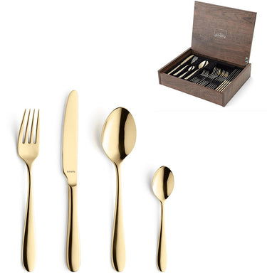 Amefa oxford - 24-delige bestekset - voor 6 personen - hoogglans - goud - in luxe houten kist