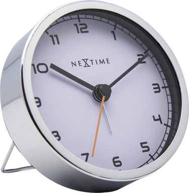 Nextime - wekker - 9 x 9 x 7.5 cm - metaal - wit - 'company alarm'
