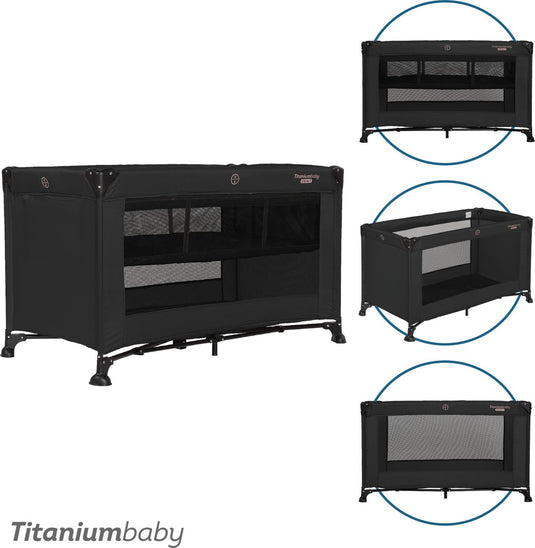 Titanium baby titaniumbaby campingbed smart jordan met verhoger 60x120 cm black inclusief draagtas