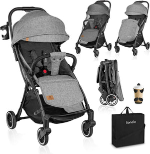 Lionelo julie one buggy - kinderwagen tot 22 kg - premium - automatisch opvouwbaar - rugleuning tot ligpositie - ventilatiepaneel - verlengde kap met venster - eco-leer details - inclusief voetenzak, bekerhouder, muskietennet, transporttas