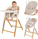 Lionelo celia set – 4-in-1 wipstoel houten kinderstoel – babyset 5-puntsgordel – verstelbare zithoogte voetsteun – voor baby, peuter volwassene – premium beukenhout – inclusief speelboog en blad