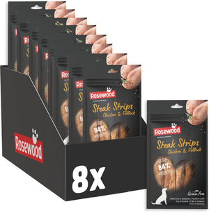 Rosewood steak strips kip koolvis - hondensnack - zacht vetarm - hoog vlees- en visgehalte - zonder kunstmatige toevoegingen - 8 zakjes à 100g