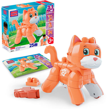 Mega bloks fisher-price speelgoedblokken rollende kitten - met draaiende wieltjes 25 onderdelen