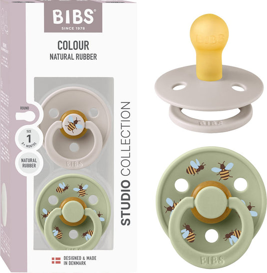 Bibs colour fopspeen - 0-6 mnd - 2-pack - ronde - mushroom sage
