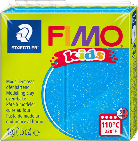 Fimo kids boetseerklei 42 g glitter blauw