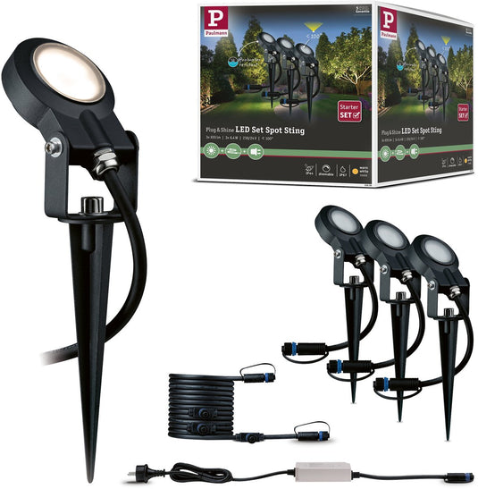 Paulmann plug shine led-tuinspots sting basisset ip67 3000k 3x6,4w 75va antraciet