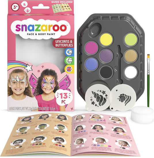 Snazaroo 1172181 unicorn butterfly aqua schminke – kinder schminke – eenhoorn vlinder schminkset – veilig hypoallergeen