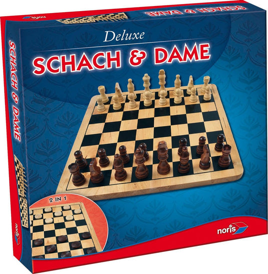 Noris schaken en dammen deluxe hout 2-in-1 - bordspel