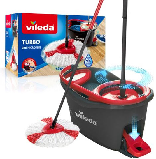 Vileda turbo 2in1 – complete set met spinmop en emmer met pedaalpers - microvezelmop 2in1
